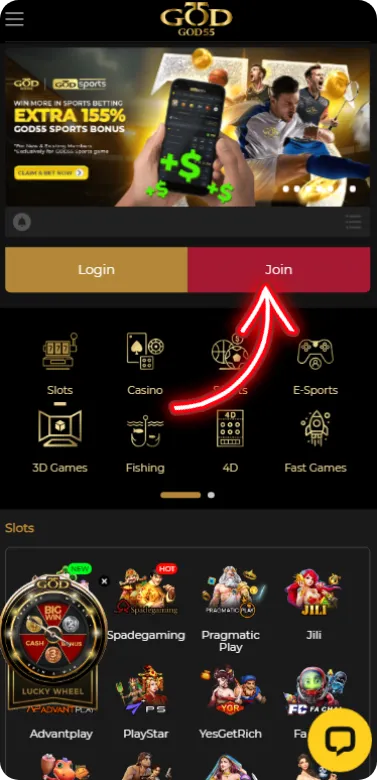 Start Registration on God55 casino